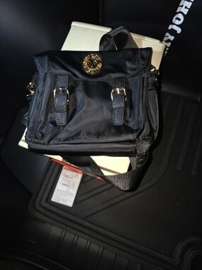 Valentino Orlandi Black Nylon Crossbody Shoulder Bag with Gold-Tone Emblem
